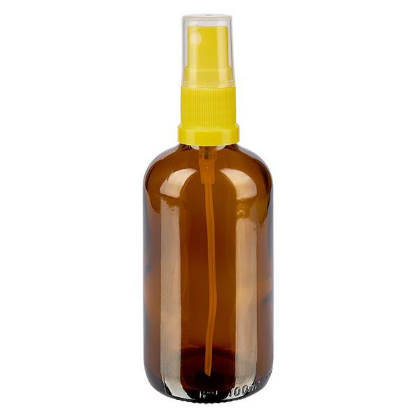 Butelka apteczna brązowa 100ml rozpylacz żółty Butelka apteczna brązowa 100ml rozpylacz żółty