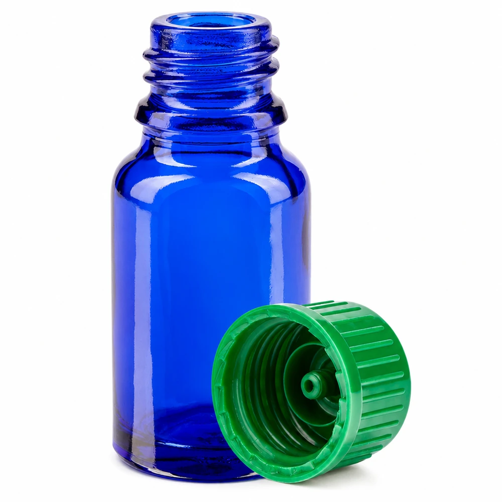 Butelka 10 ml 11 mm SV zielony STD BlueLine UT18/10 Butelka szklana BlueLine UT18 10 o pojemności 10 ml z zieloną zakrętką 11 mm do olejków eterycznych