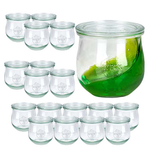 Zestaw 18 szklanek Weck 370 ml szklanka tulipanowa z 18 pokrywkami szklanymi Zestaw 18 szklanek Weck 370 ml szklanka tulipanowa z 18 pokrywkami szklanymi
