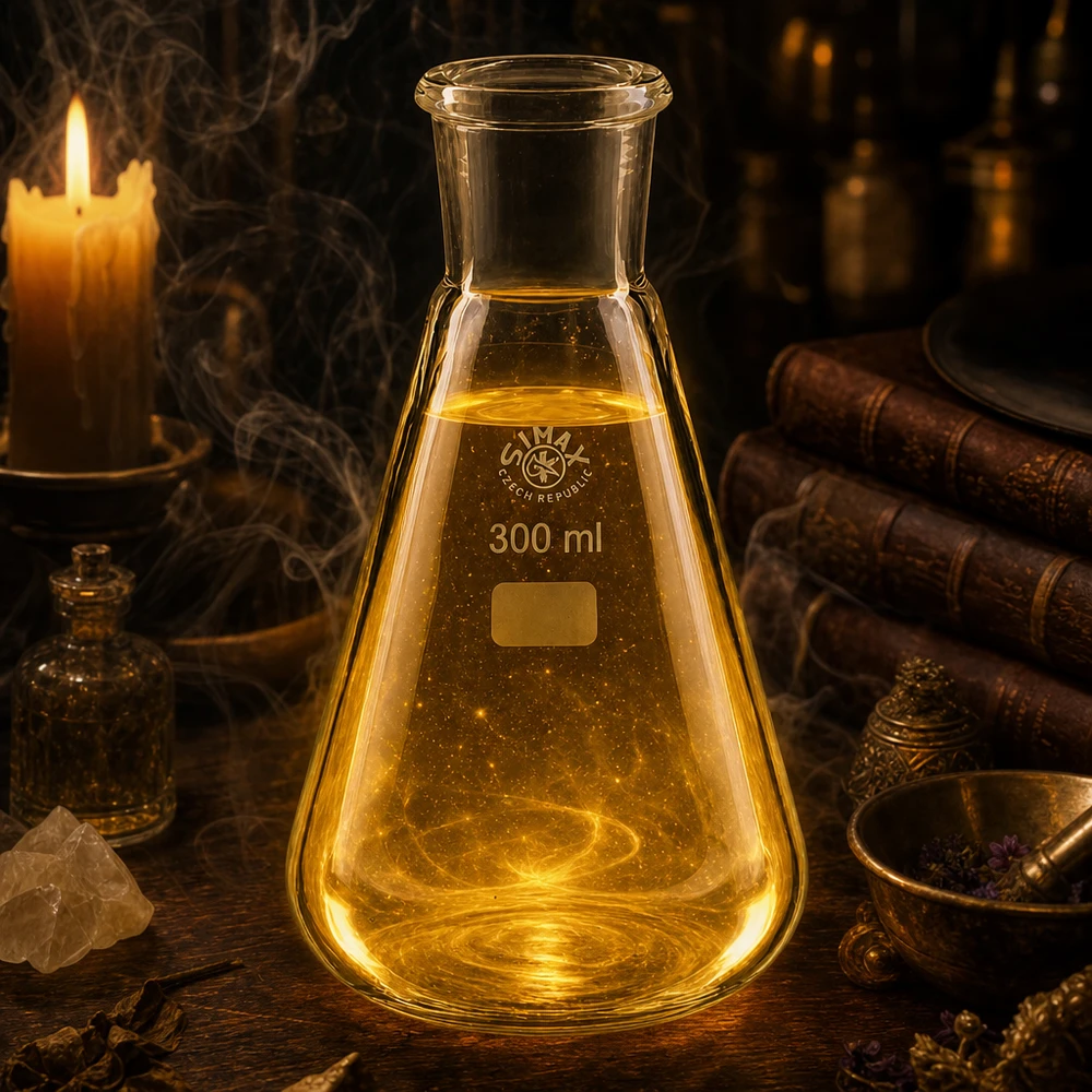 Kolba Erlenmeyera 300 ml ze standardowym szlifowanym złączem 29/32 w złotożółtym podświetleniu do zastosowań laboratoryjnych