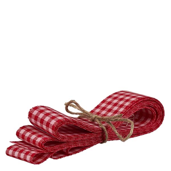 Mini słoik WECK 140 ml, kompletny z łyżeczką do miodu Czerwono-biała wstążka w kratkę do dekoracji słoików WECK, przewiązana naturalnym sznurkiem jutowym