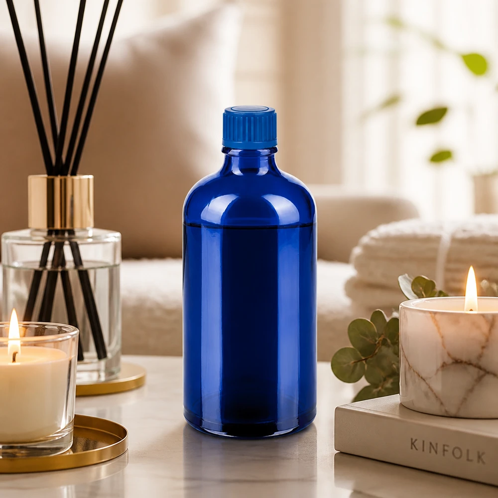 Elegancka niebieska szklana butelka 100 ml z zakrętką 11 mm do profesjonalnych produktów kosmetycznych