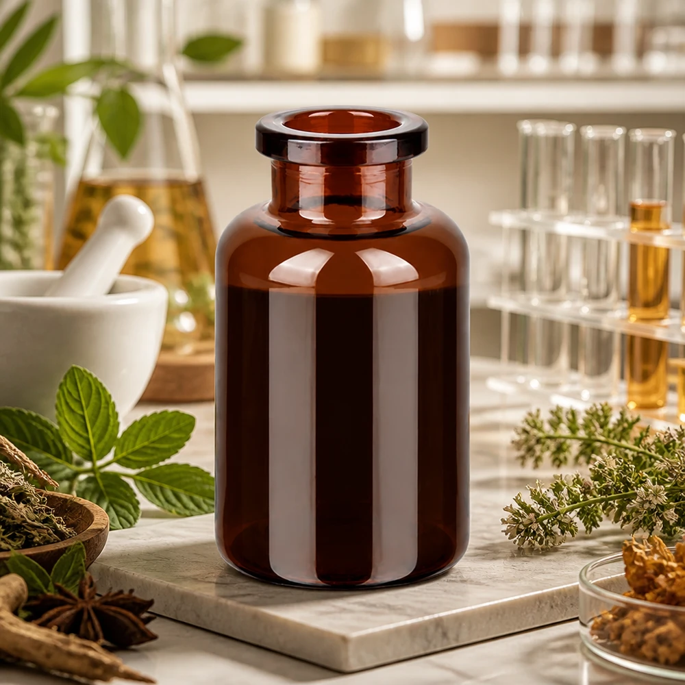 Butelka iniekcyjna z bursztynowego szkła 20 ml Lichtgeschützte Injektionsflasche 20ml Braunglas in naturmedizinischer Forschungsumgebung