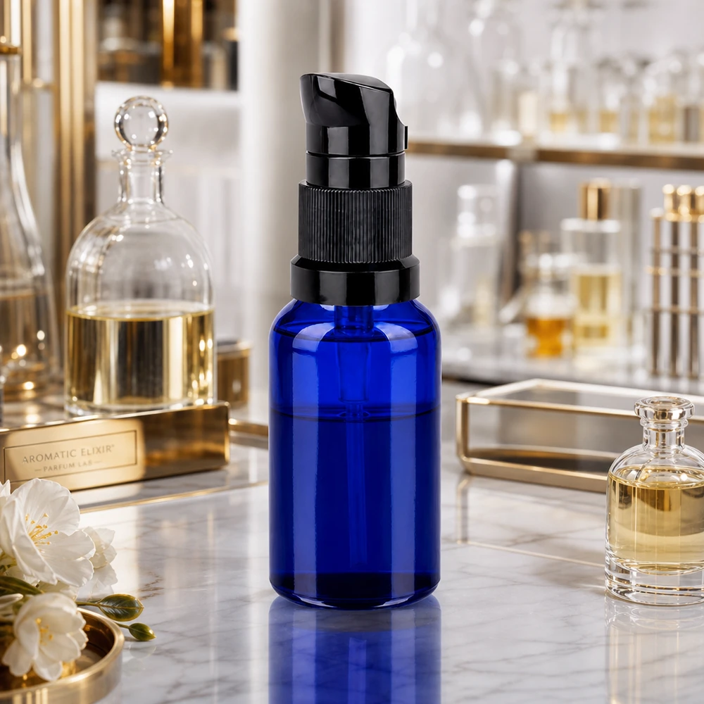Butelka z pompką 20 ml czarna STD BlueLine UT18/20 - elegancki design do profesjonalnej prezentacji kosmetyków