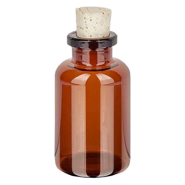 Butelka z bursztynowego szkła 20 ml z korkiem 11/14 mm Butelka z bursztynowego szkła 20 ml z korkiem 11/14 mm