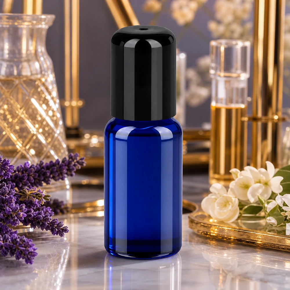 Butelka roll-on 20 ml czarna STD BlueLine UT18/20 Wysokiej jakości butelka roll-on 20 ml STD BlueLine z ochroną UV dzięki niebieskiemu szkłu i czarnej nakrętce