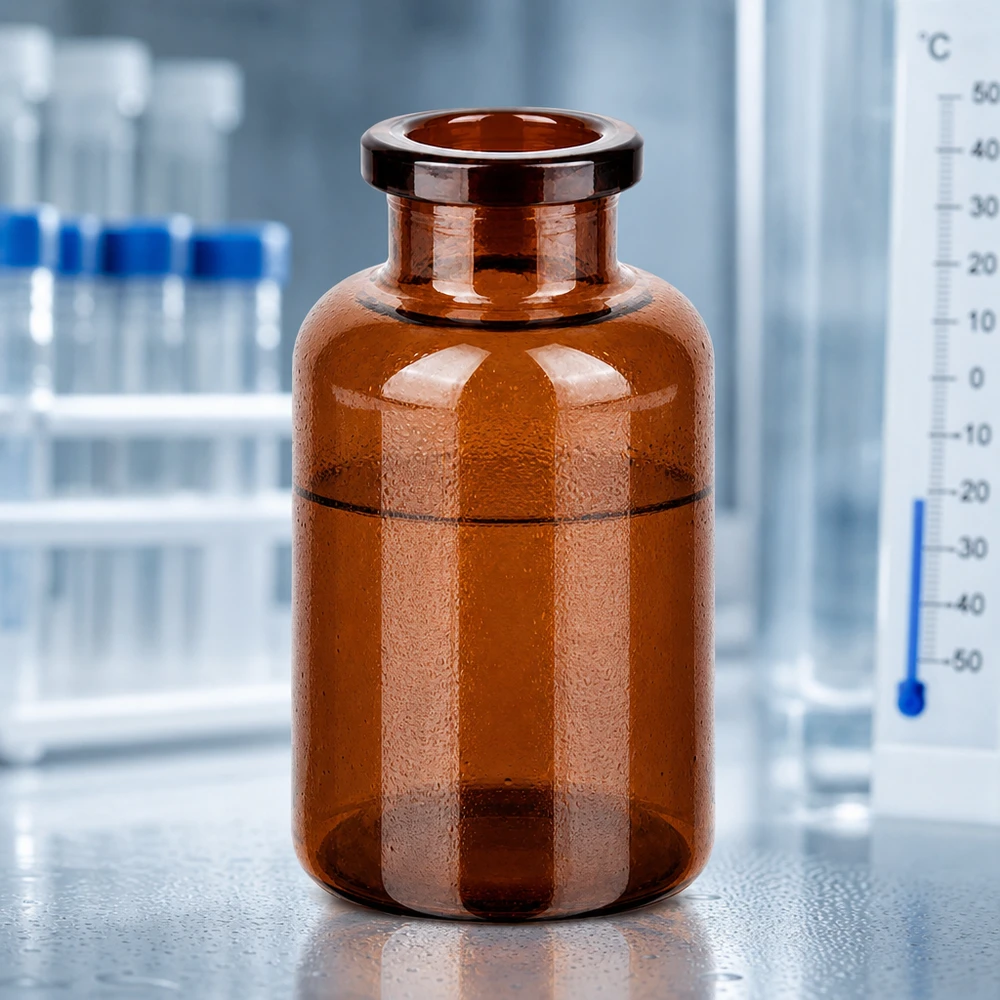 Butelka iniekcyjna z bursztynowego szkła 20 ml Braunglas Flasche 20ml für lichtempfindliche Injektionslösungen bei Minustemperaturen