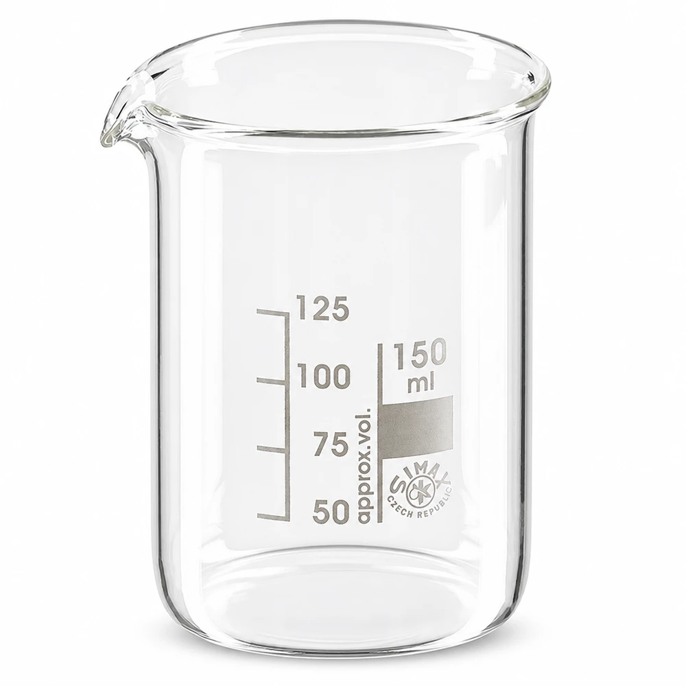 Zlewka 150 ml ze szkła borokrzemowego z dziobkiem i podziałką do użytku laboratoryjnego