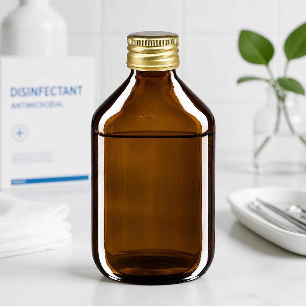 Butelka na lek o pojemności 300 ml, brązowa, ze złotą aluminiową zakrętką ApoGlas. Farmaceutyczna jakość produkcji UE. Gwint 28 mm (PP28). (syrop, butelka z lekkiego szkła) Butelka na lek o pojemności 300 ml, brązowa, ze złotą aluminiową zakrętką ApoGlas. Farmaceutyczna jakość produkcji UE. Gwint 28 mm (PP28). (syrop, butelka z lekkiego szkła)