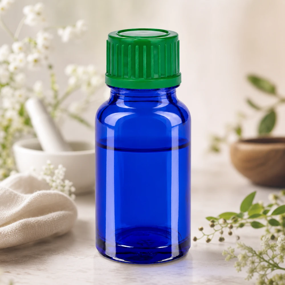 Butelka BlueLine UT18/10 o pojemności 10 ml wykonana z wysokiej jakości szkła z zieloną standardową zakrętką 11 mm
