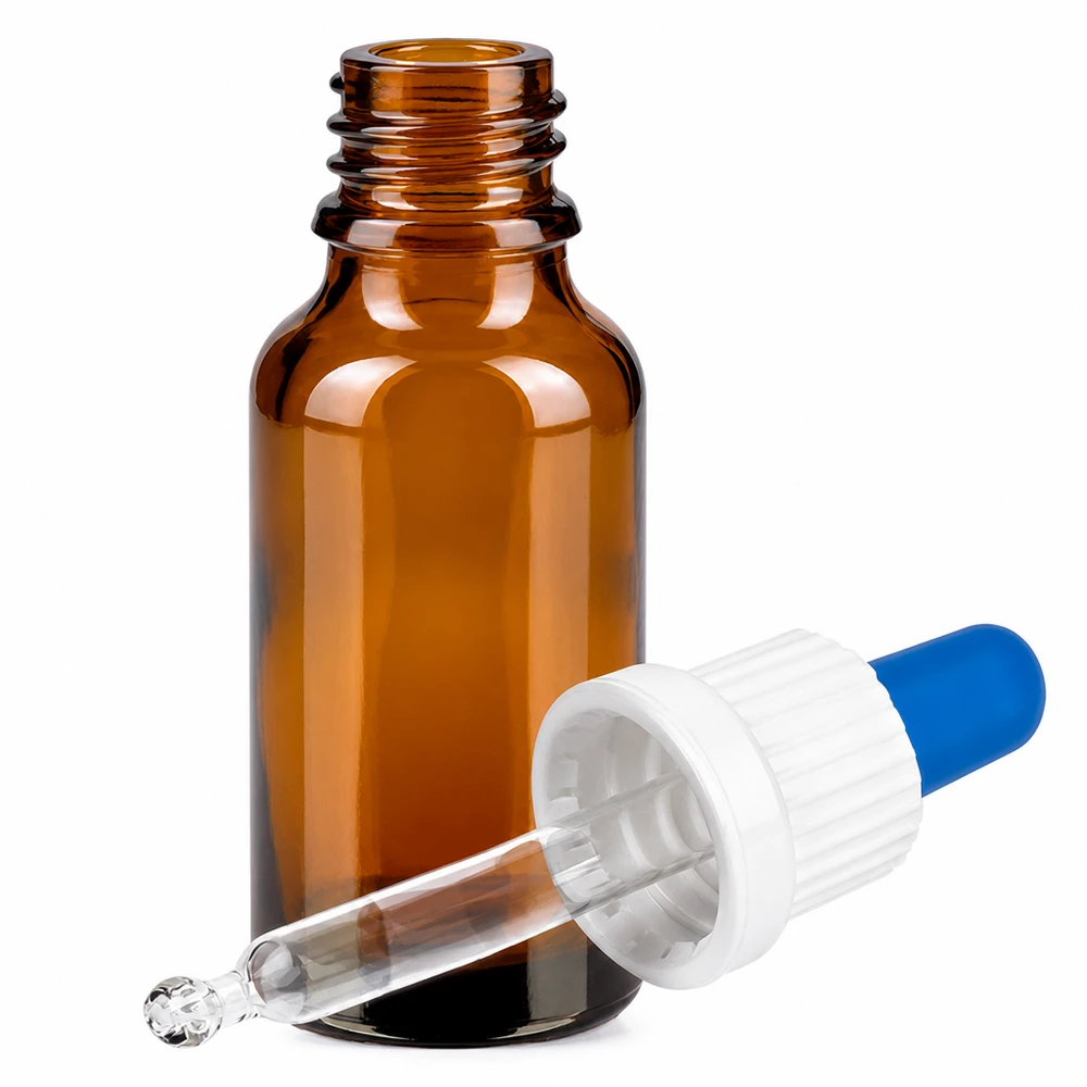 Butelka z pipetą BrownLine 20 ml wykonana z bursztynowego szkła z gwintem UT18/20 do bezpiecznego przechowywania