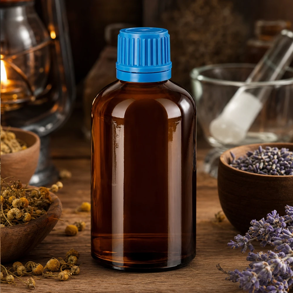 Kompaktowa szklana butelka 100 ml z serii BrownLine z zamknięciem 11 mm z zabezpieczeniem antysabotażowym dla farmacji