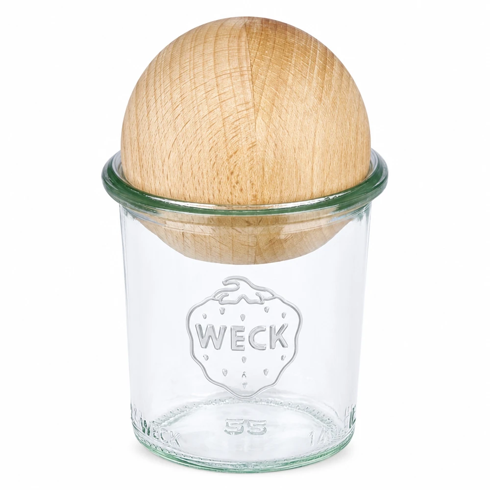 Słoik WECK 140 ml RR60 z drewnianą bukową pokrywką do przechowywania i konserwowania
