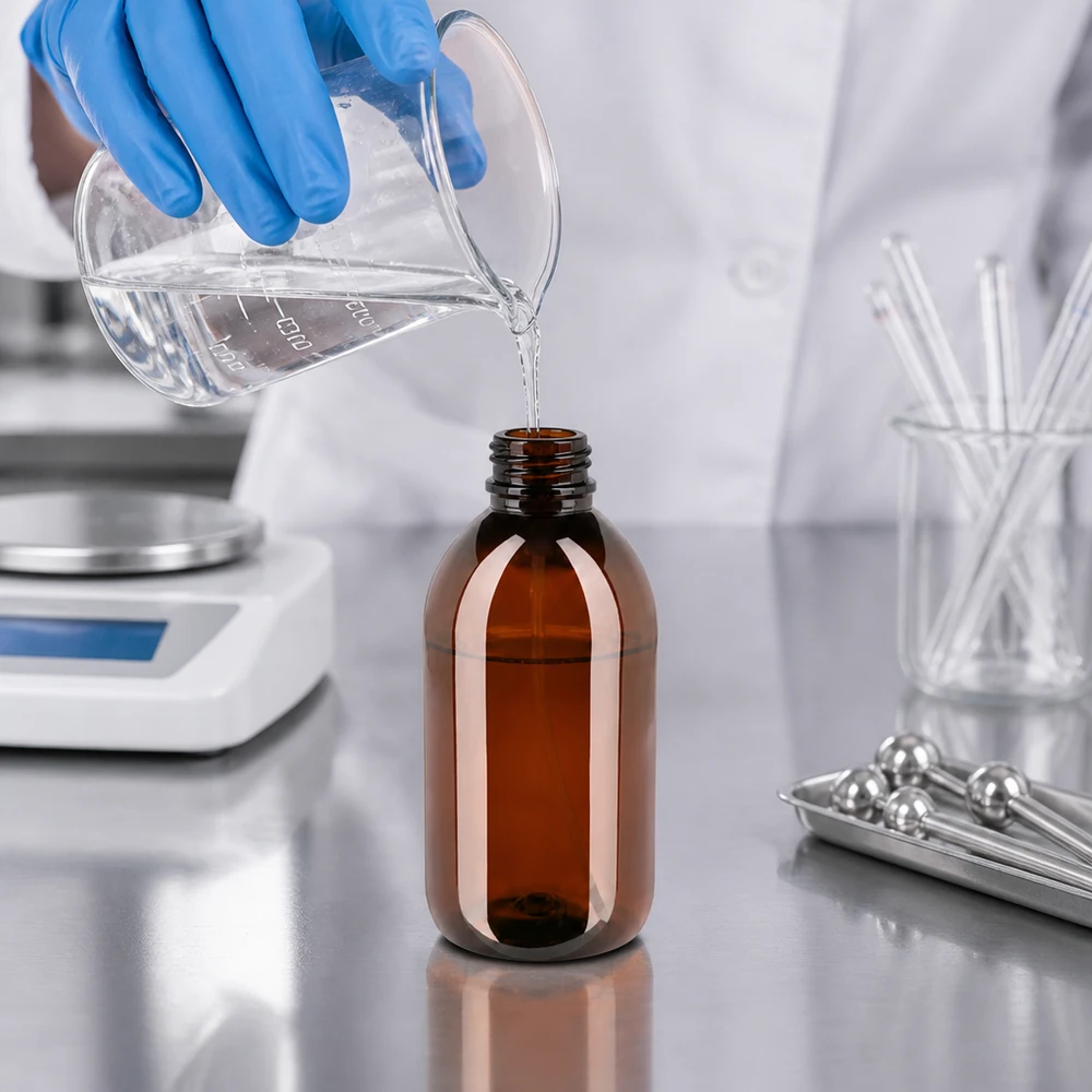 Chemikalienbeständige 250ml PET Flasche in Braun für empfindliche Wirkstoffe und Öle
