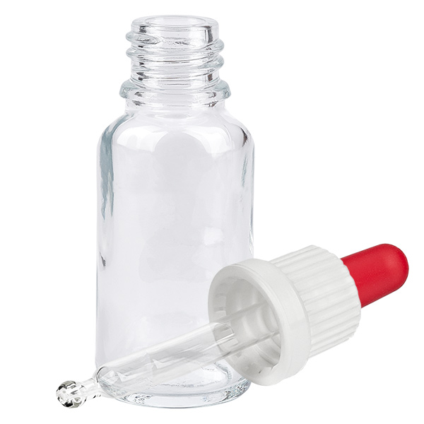 Butelka do lek&#243;w p&#322;ynnych 20 ml, bia&#322;a/czerwona OV ClearL. UT18/20