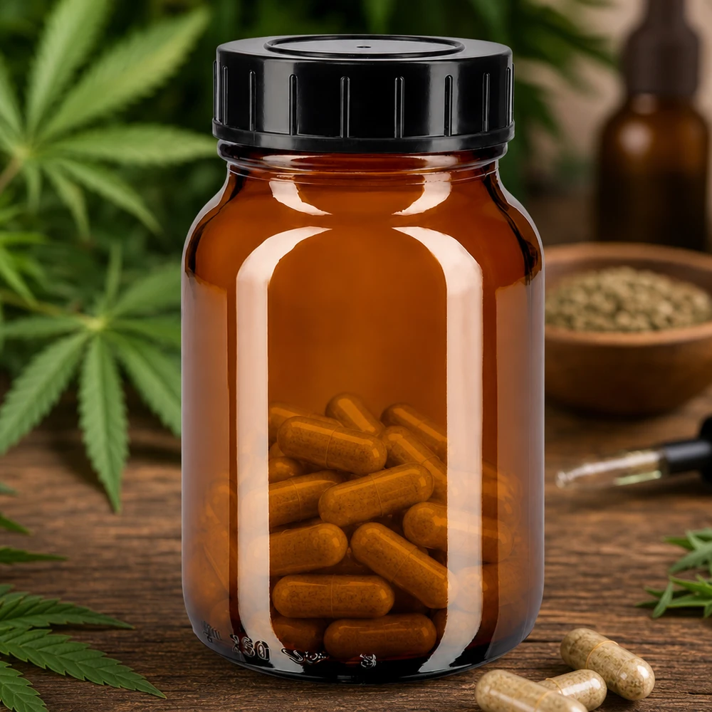 Butelka z szeroką szyjką o pojemności 250 ml z bursztynowego szkła z zakrętką Butelka z szeroką szyjką o pojemności 250 ml z bursztynowego szkła z zakrętką