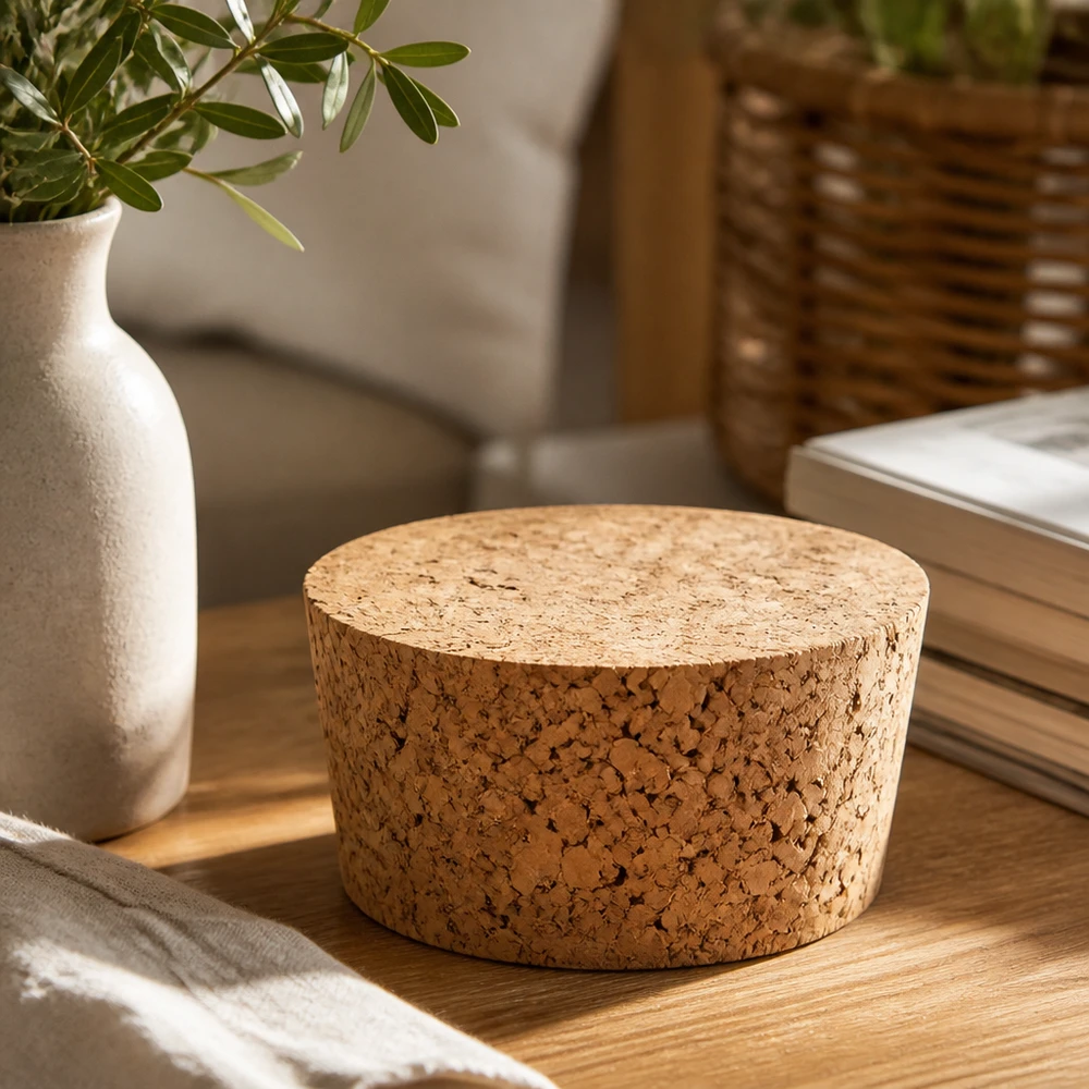 WECK korek korkowy RR40 naturalny korek korkowy na drewnianym stole z wazonem i książkami stylowa dekoracja salonu otwór 40 mm