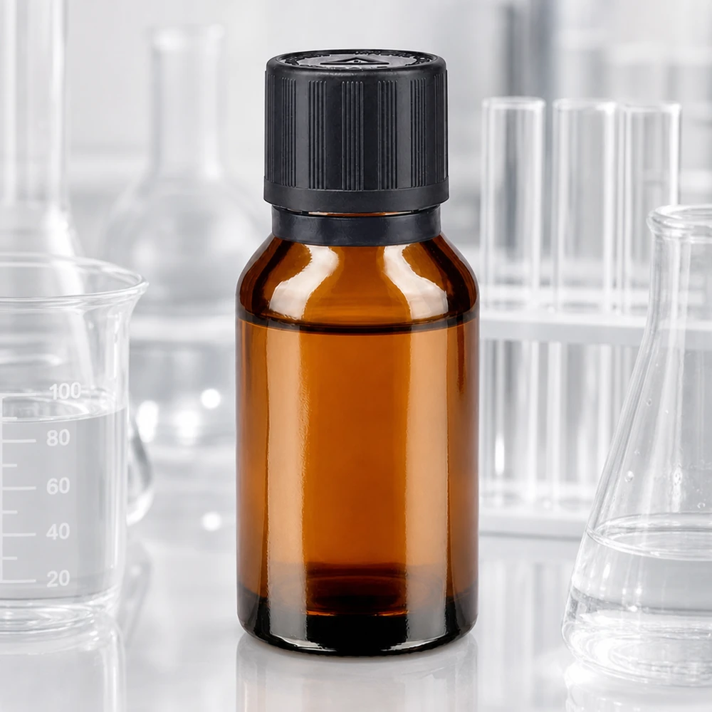 Butelka apteczna z brązowego szkła o pojemności 15 ml, z zakraplaczem 1 mm i czarnym zamknięciem zabezpieczającym przed dziećmi