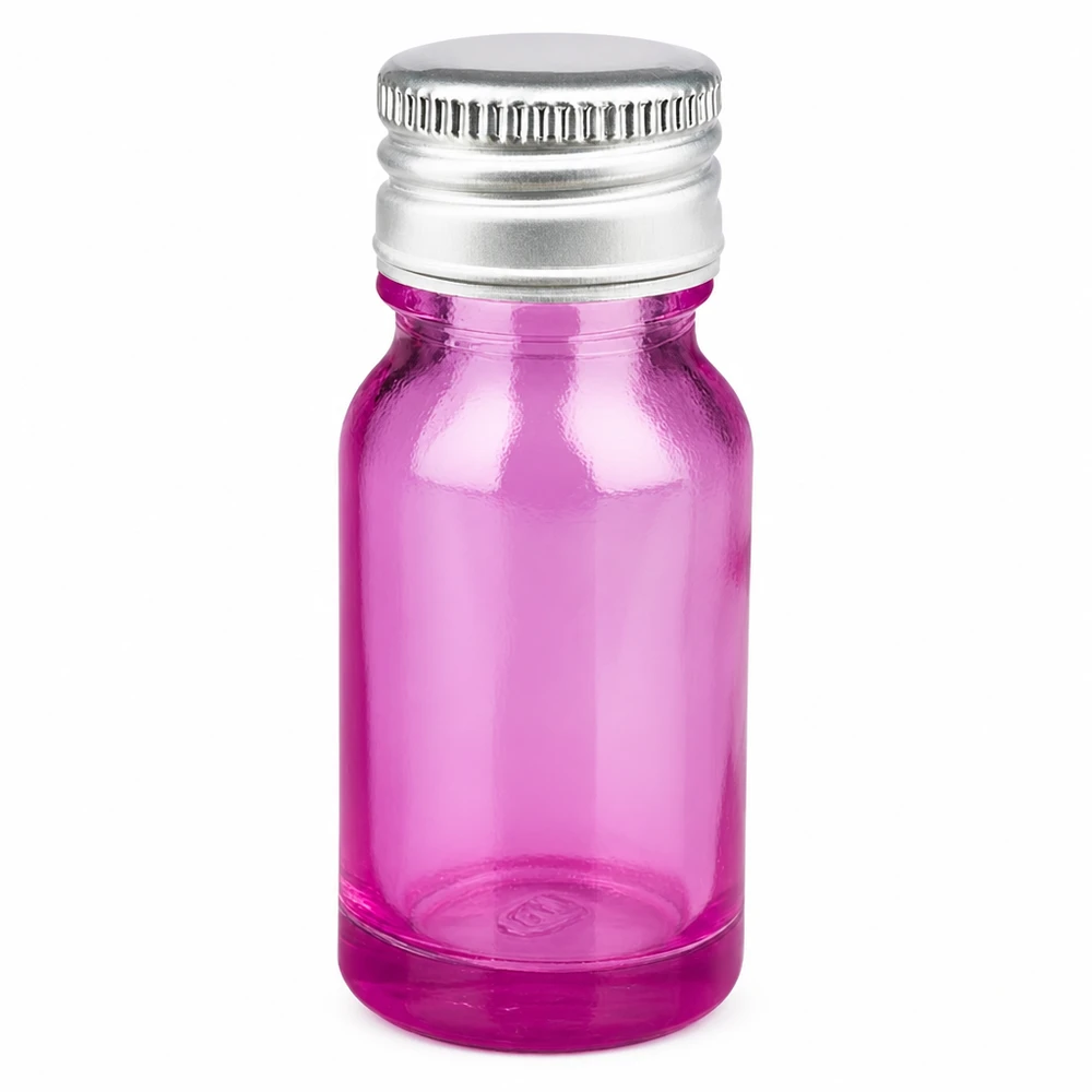 Butelka 10 ml 11 mm z aluminiowo-srebrną zakrętką PurpleLine.UT18/10 10 ml szklana butelka w kolorze fioletowym z aluminiową srebrną zakrętką na olejki eteryczne