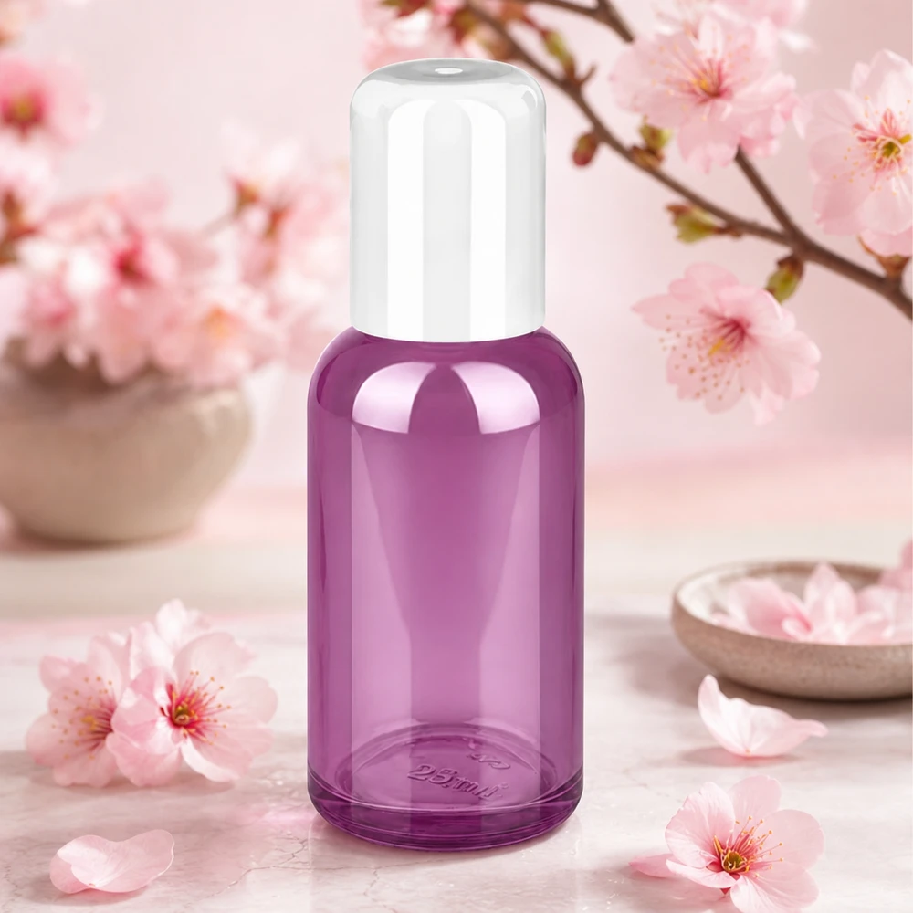 Butelka roll-on 30 ml, biała, standardowa PurpleLine UT18/30 Fioletowa szklana butelka 30 ml z systemem roll-on do łatwego dozowania produktów kosmetycznych