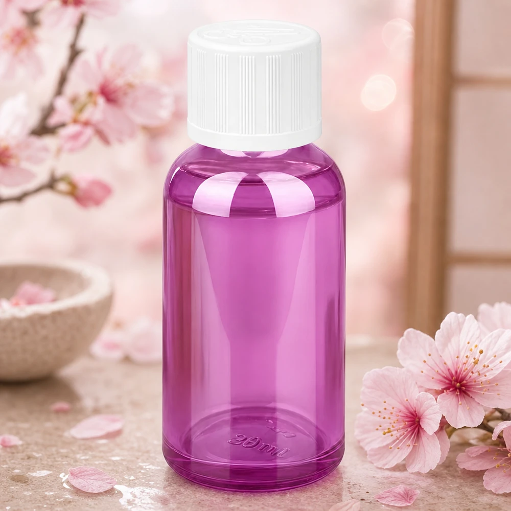 Butelka 30 ml z zakrętką 11 mm, biała, standardowa, zabezpieczona przed dziećmi PurpleLine UT18/30 Fioletowa szklana butelka 30 ml z zakrętką zabezpieczającą przed dziećmi - idealna do bezpiecznego przechowywania płynów
