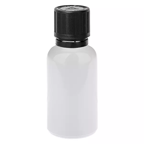 Butelka z zakraplaczem 20 ml, 1 mm, czarna, zamknięcie zabezpieczające przed otwarciem przez dzieci, symbol ostrzegawczy dla osób niewidomych WhiteLine UT18/20