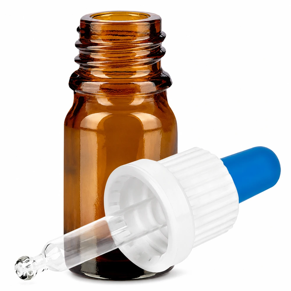 Brązowa szklana butelka z pipetą 5 ml z zakraplaczem OV BrownLine UT18/5 do kosmetyków i aromaterapii