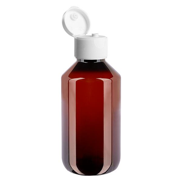 Butelka PET 200 ml z białą nakrętką typu flip-top. Butelka PET 200 ml z białą nakrętką typu flip-top.