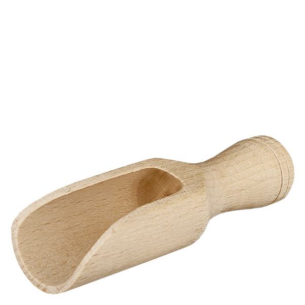Drewniana łopata w rozmiarze S o półokrągłym kształcie i długości 7,5 cm Mały drewniany czerpak półokrągły 7,5 cm naturalny nieobrobiony do przypraw, ziół i herbaty wykonany z drewna bukowego