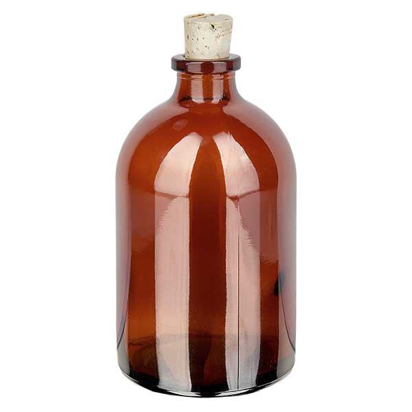 Butelka z bursztynowego szkła 100 ml z korkiem 11/14 mm Butelka z bursztynowego szkła 100 ml z korkiem 11/14 mm