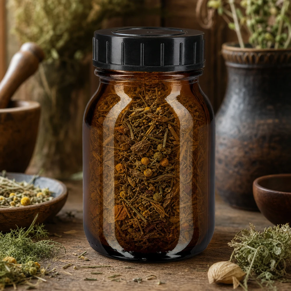 Bursztynowa butelka z szeroką szyjką o pojemności 75 ml z zakrętką Vielseitige 75ml Weithalsflasche Braunglas mit dichtem Verschluss für Küche und Hausapotheke