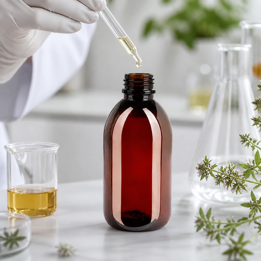 Robuste 250ml PET Flasche in Braunglas Optik für Kosmetik und Pharmabereich