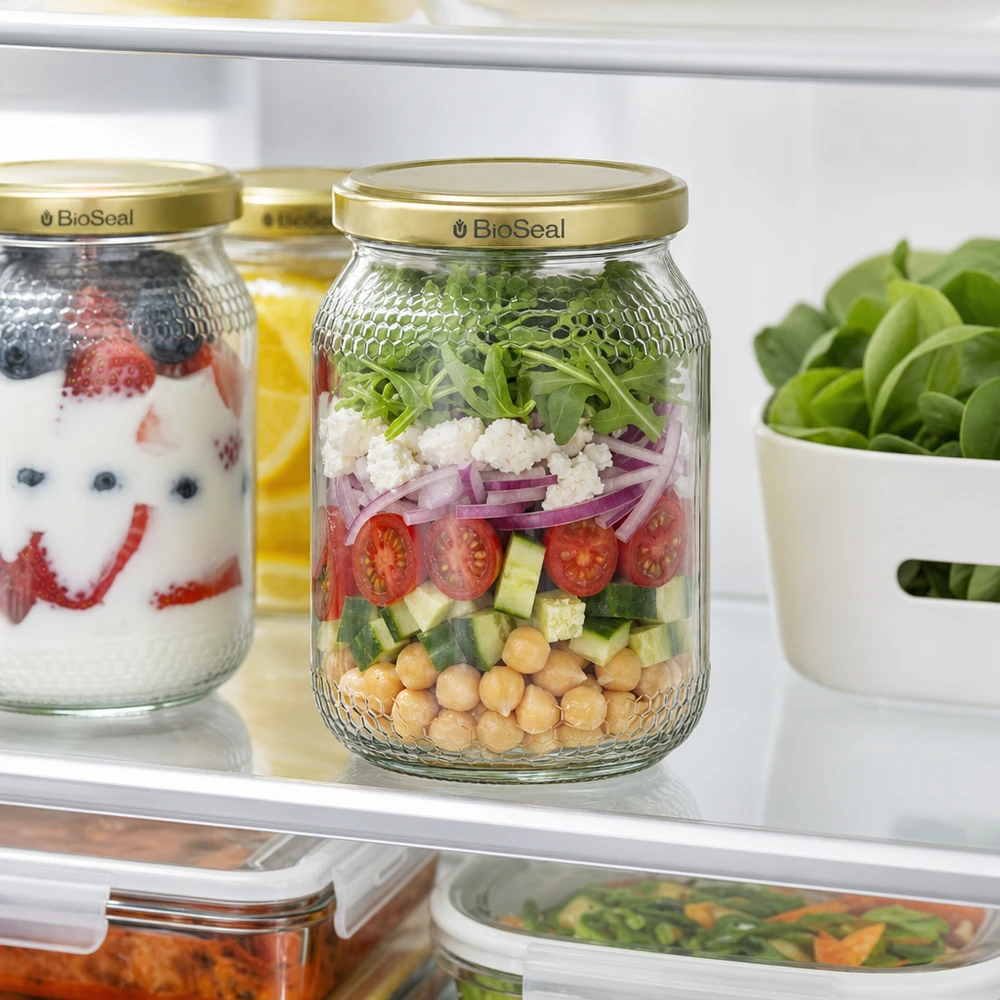900ml słoik na miód BioSeal pokrywka złota lodówka Meal Prep warstwa sałatkowa słoik ciecierzyca pomidory przechowywanie