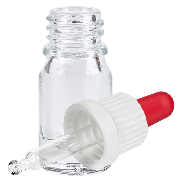 Butelka do leków płynnych 5 ml, biała/czerwona OV ClearLine UT18/5 Butelka do leków płynnych 5 ml, biała/czerwona OV ClearLine UT18/5