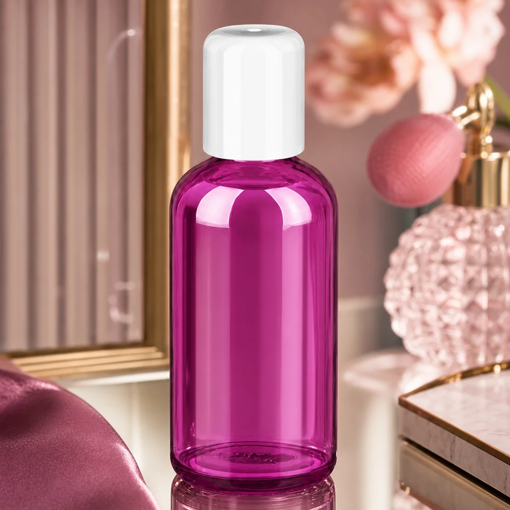 Butelka typu roll-on 100 ml, biała, standardowa PurpleLine UT18/100 Przezroczysta butelka typu roll-on o pojemności 100 ml z fioletowego szkła z białą nakrętką do zastosowań kosmetycznych