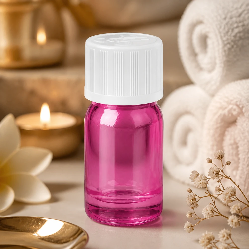 Wysokiej jakości szklana butelka o pojemności 5 ml z zakraplaczem w eleganckim fioletowym kolorze do aromaterapii i odnowy biologicznej