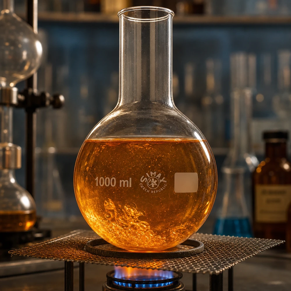 Kolba okrągłodenna z szeroką szyjką 1000 ml Laboratoryjna kolba okrągłodenna 1000 ml do podgrzewania na palniku Bunsena do reakcji termicznych