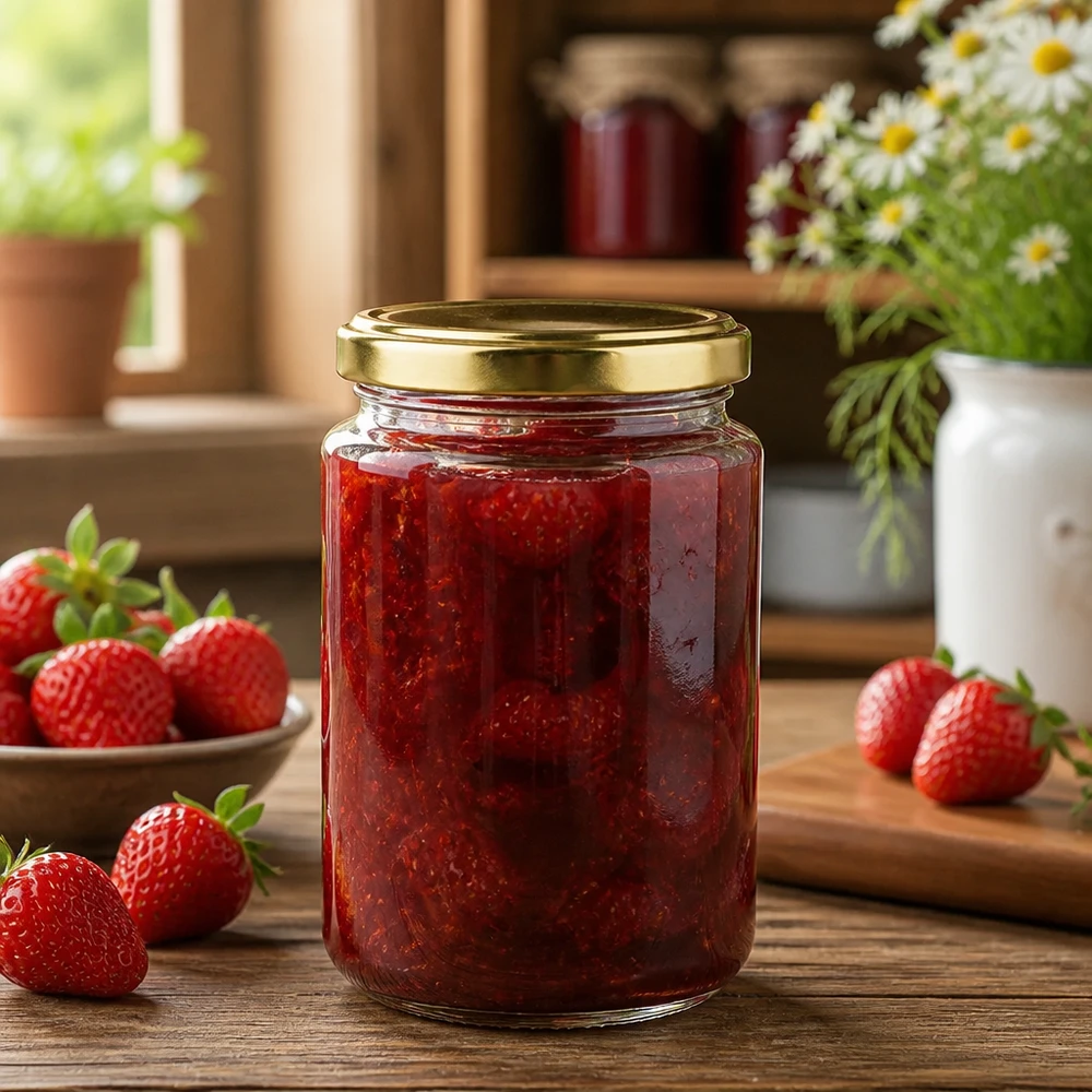 382 ml okrągłe szkło z pokrywką BasicSeal złota UNiTWIST Hochwertiges 382ml Rundglas mit goldenem UNiTWIST Deckel perfekt für selbstgemachte Marmelade und Konfitüre