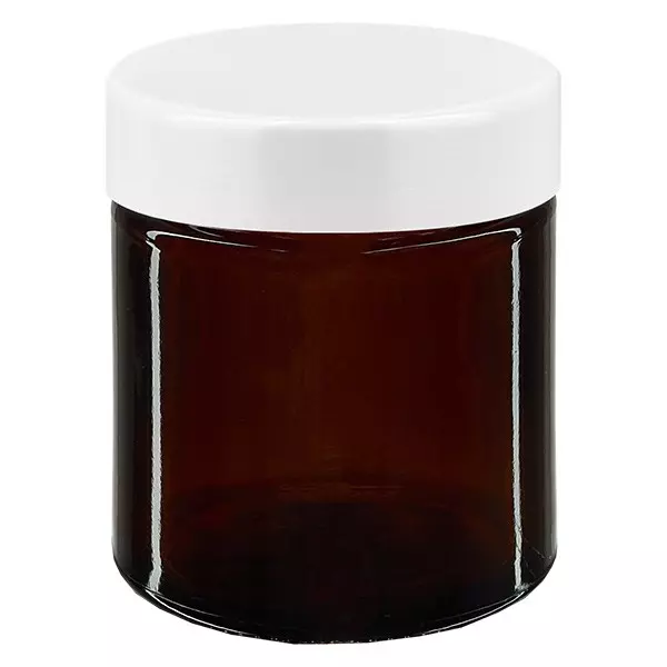 Słoik szklany 30 ml brązowy, z białą bakelitową pokrywką ApoGlas. Farmaceutyczna jakość produkcji UE. Bezpieczny dla żywności. Z ochroną UV.