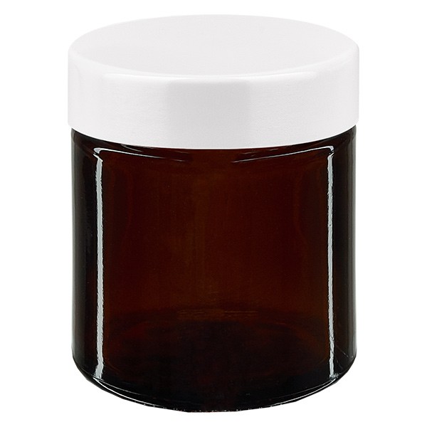 S&#322;oik szklany 30 ml br&#261;zowy, z bia&#322;&#261; bakelitow&#261; pokrywk&#261; ApoGlas. Farmaceutyczna jako&#347;&#263; produkcji UE. Bezpieczny dla &#380;ywno&#347;ci. Z ochron&#261; UV.