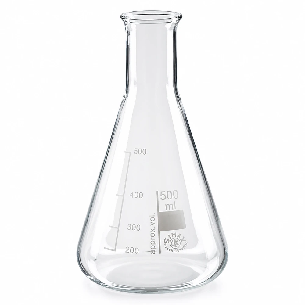Kolba Erlenmeyera 500 ml z wąską szyjką wykonana ze szkła borokrzemowego do zastosowań laboratoryjnych