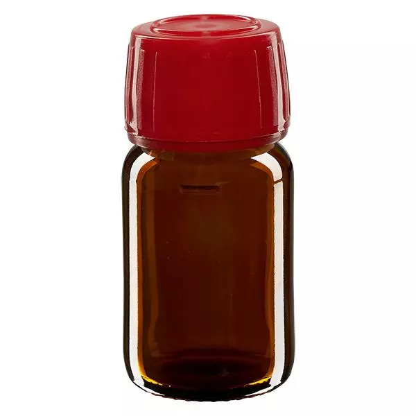 Flacons médicaux bruns avec bouchon rouge