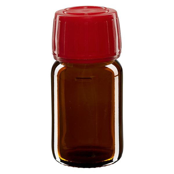 Butelka 30 ml brązowa, czerwona zakrętka z pierścieniem ApoGlas umożliwiającym manipulację. Farmaceutyczna jakość produkcji UE. Gwint 28 mm (PP28). (syrop, butelka z lekkiego szkła) Butelka 30 ml brązowa, czerwona zakrętka z pierścieniem ApoGlas umożliwiającym manipulację. Farmaceutyczna jakość produkcji UE. Gwint 28 mm (PP28). (syrop, butelka z lekkiego szkła)