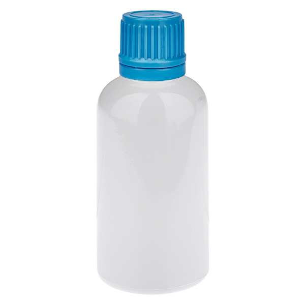 Butelka 30 ml, zamknięcie śrubowe 11 mm, niebieskie, zamknięcie zabezpieczające przed otwarciem przez dzieci WhiteLine UT18/30 Butelka 30 ml, zamknięcie śrubowe 11 mm, niebieskie, zamknięcie zabezpieczające przed otwarciem przez dzieci WhiteLine UT18/30