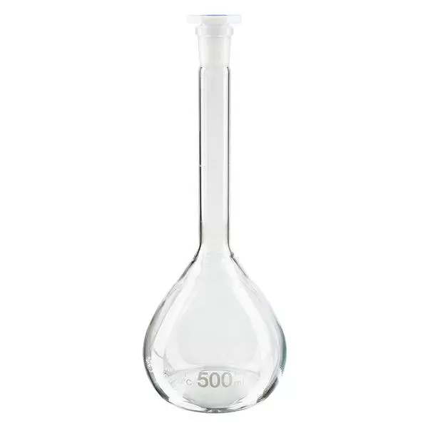 Kolba miarowa 500 ml ze standardowym szlifowanym złączem i korkiem PEHD Kolba miarowa 500 ml ze standardowym szlifowanym złączem i korkiem PEHD