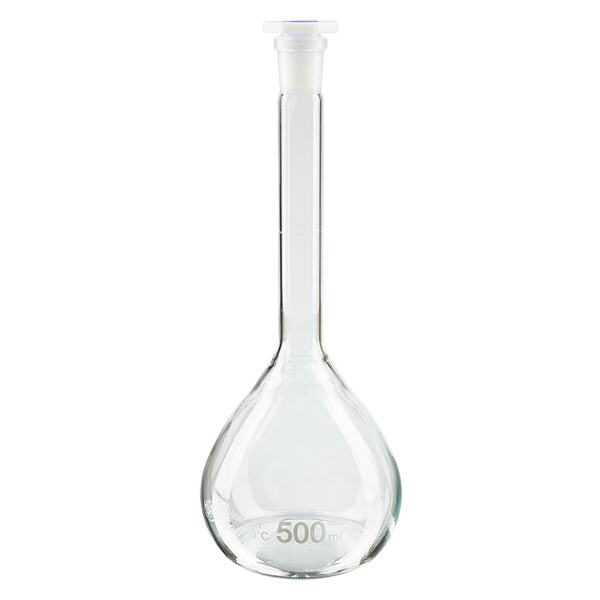 Kolba miarowa 500 ml ze standardowym szlifowanym złączem i korkiem PEHD Kolba miarowa 500 ml ze standardowym szlifowanym złączem i korkiem PEHD