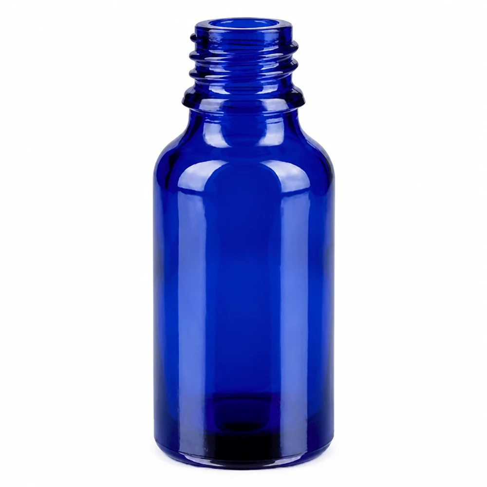 20 ml butelka ze spryskiwaczem żółta/przezroczysta STD BlueLine UT18/20 Butelka z niebieskiego szkła o pojemności 20 ml z gwintowaną szyjką STD BlueLine UT18/20 do przystawek natryskowych