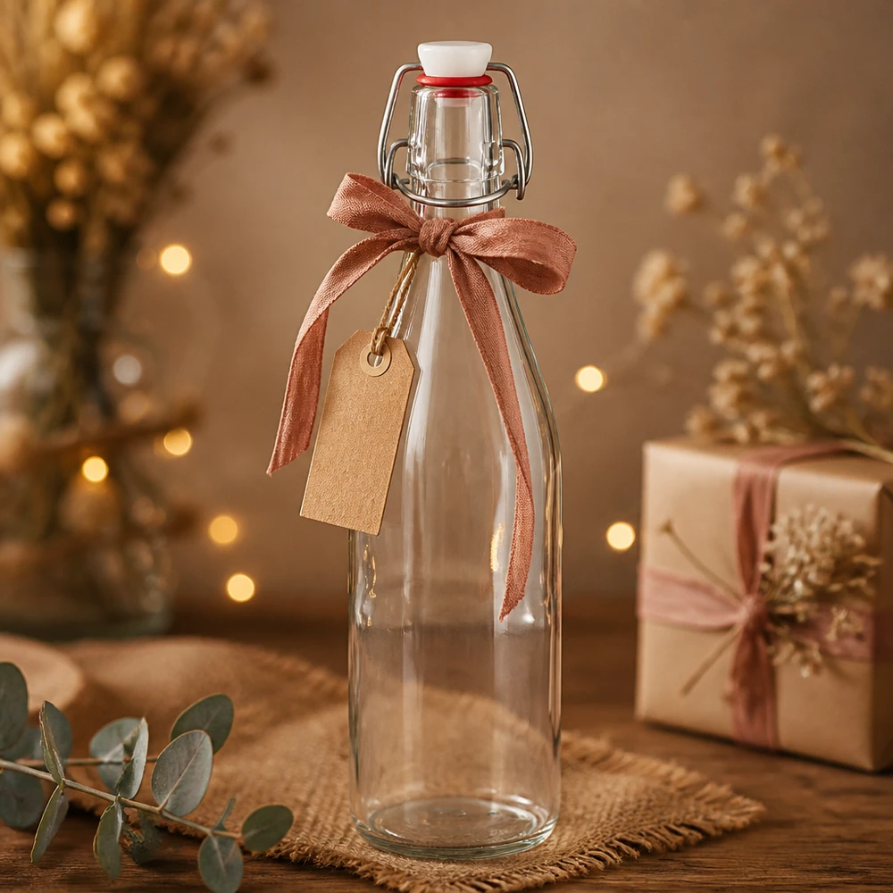 500ml szklana butelka z huśtawką dekoracja świąteczna pudełko na prezent kokardka złote światełka