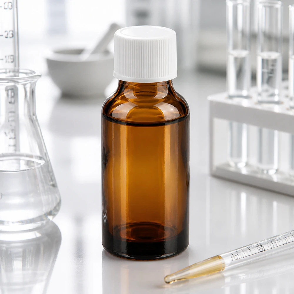 Kompaktowa butelka laboratoryjna 20 ml wykonana z bursztynowego szkła z precyzyjnym gwintem 11 mm do dokładnego dozowania