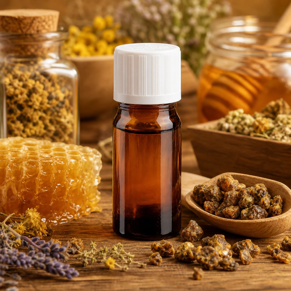 Butelka apteczna brązowa 5ml zakrętka biała KiSi St Propolis i miód w buteleczce z brązowego szkła o pojemności 5 ml z białym zamknięciem zabezpieczającym przed dziećmi (11 mm)